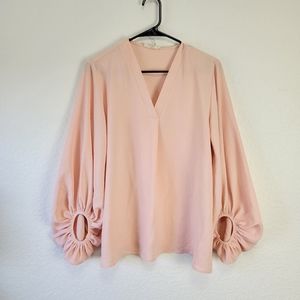 Entro Bell Sleeve V Neck Peach Pink Top S